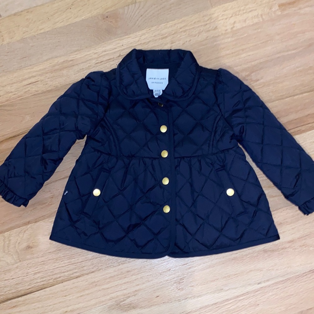 Janie and Jack Quilted Navy Blue Gold-Button Raincoat